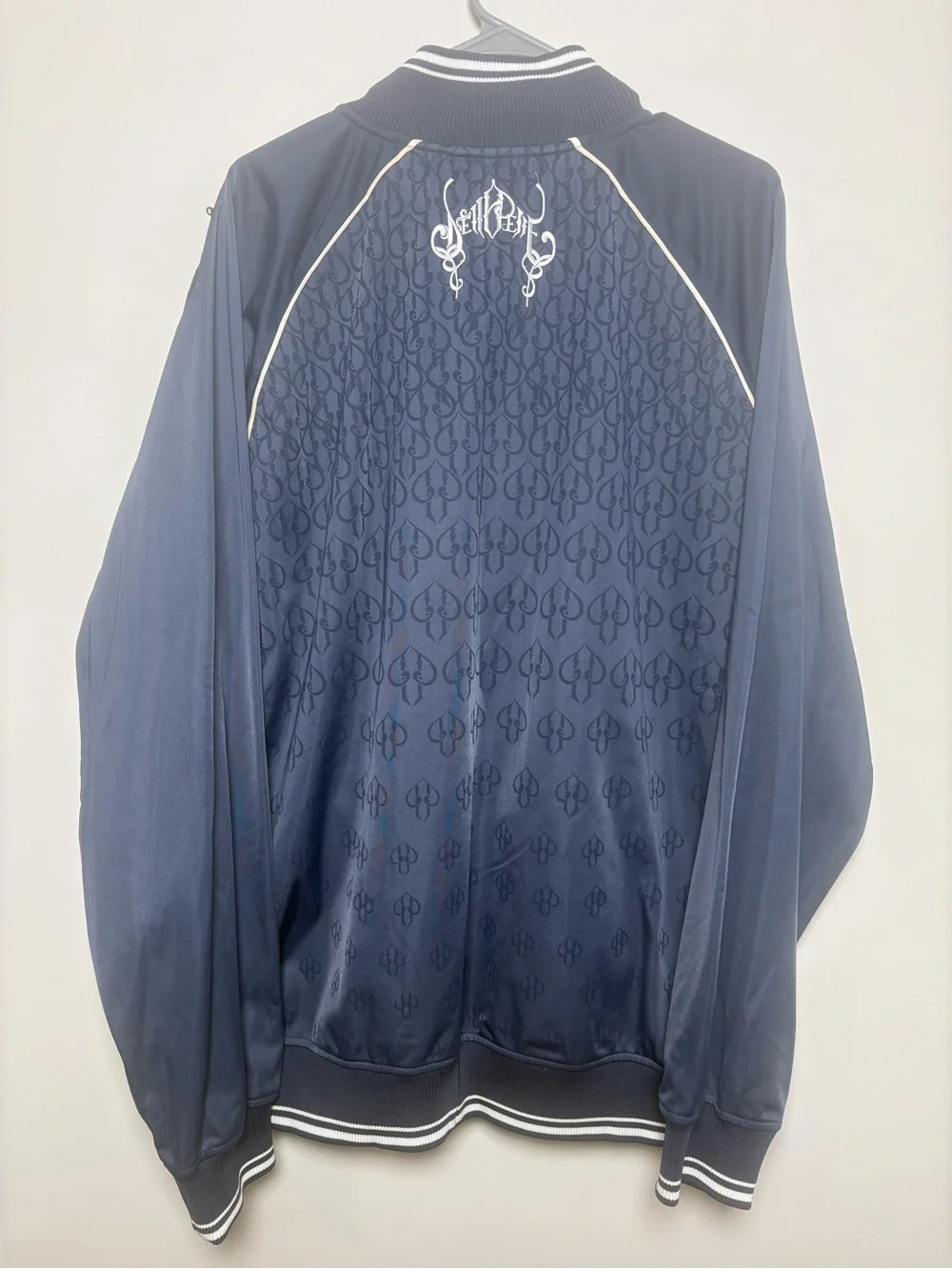 Pelle Pelle Navy Blue Bomber Jacket with White Trim..Vintage!